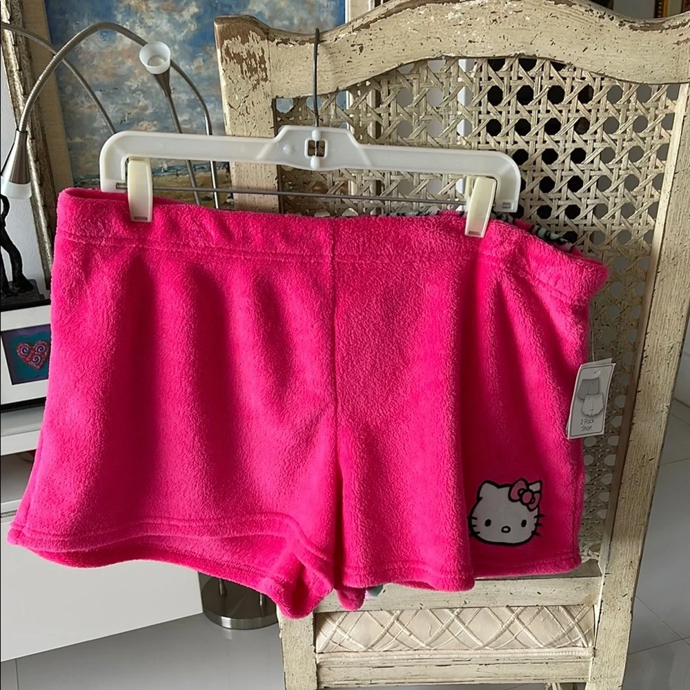 Hello Kitty Valentine's Day 2 Pink/Green/White Plush Loungewear/ Pajama Shorts - Picture 1 of 3